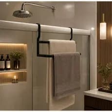 Toalheiro Duplo Premium Preto Fosco Para Box Sem Furo Pratico Toalheiro de Luxo Moderno Duas Toalhas