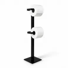 Suporte Porta Papel Higiênico Duplo Organizador Minimalista Preto Fosco Elegante Pratico De Chão