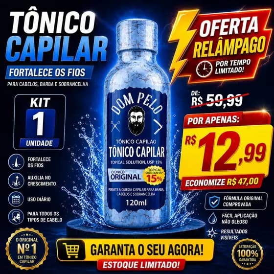 Tônico Capilar DOM PELO Crescimento Acelerado Cabelo, Barba e Sobrancelhas 120ml