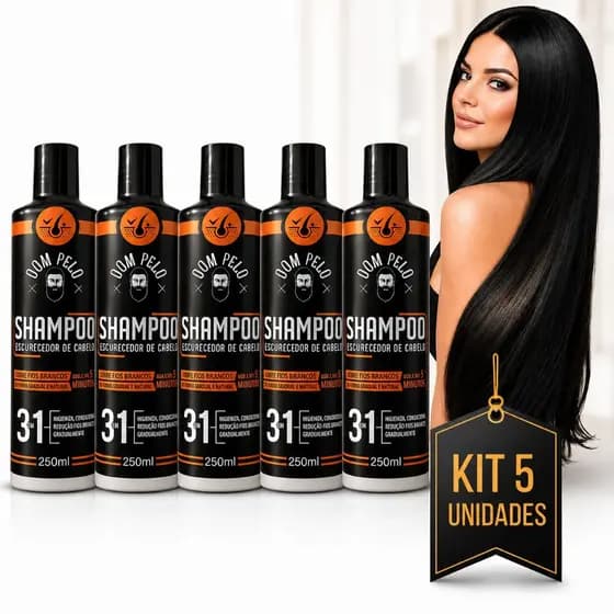 Shampoo Escurecedor De Cabelos Grisalhos Brancos Pretos Cor Intensa Kit 5 unidades Dom Pelo