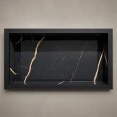 Nicho Prateleira P/ Banheiro Preto Porcelanato Calacata 60x30 Embutido Porta Shampoo Lavabo