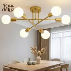 Plafon Lustre De Teto Moderno LED Dourado Estilo Molecular com Globos E27 para Sala e Quarto