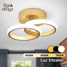 Plafon Lustre LED Moderno Duplo Anel Luz Tricolor Econômica com Proteção Ocular para Sala Quarto（110-220V）