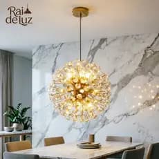 Lustre Pendente Cristal K9 Dourado 6 Luzes Moderno com Soquete G4 para Sala Jantar e Quarto