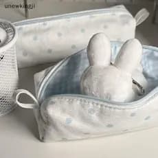 ui Bonito Polka Dot Bolsa Estilo Lápis Caso Moda Com Zíper Caneta Saco Grande Capacidade Organizador De Papelaria Para E