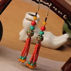 Novo estilo étnico Retro cobre incrustado turquesa brincos estilo chinês moda mão-tecido nuvens auspiciosas brincos long