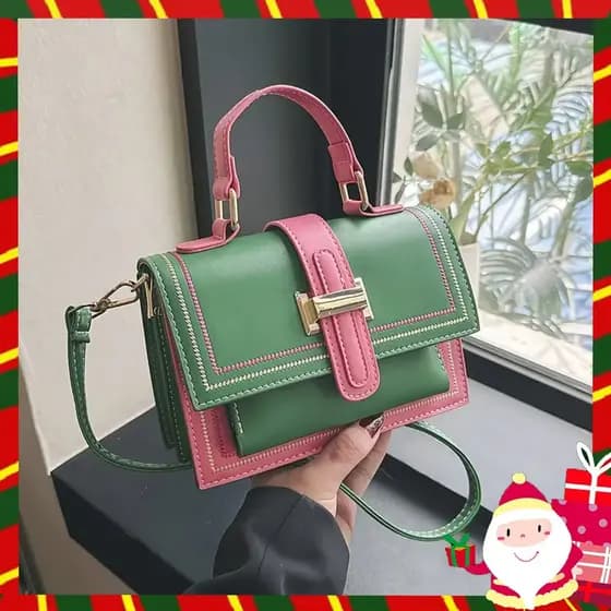 Bolsa Transversal Feminina Versátil para o Dia a Dia, com Design Moderno em Cores Contrastantes, Aba Quadrada Estilosa e