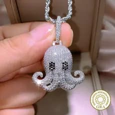 [Certificado GRA Grátis] 925 Prata Moissanite Nova Moda Tendência Hip Hop Polvo Pingente Colar
