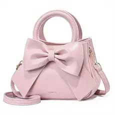 1 unidade de bolsa feminina elegante com laço, em couro sintético, bolsa transversal com duas alças, cor sólida, fechame
