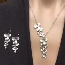 Conjunto de colar e brincos em prata fosca elegante, com design criativo de flor de planta, colar de clavícula requintad