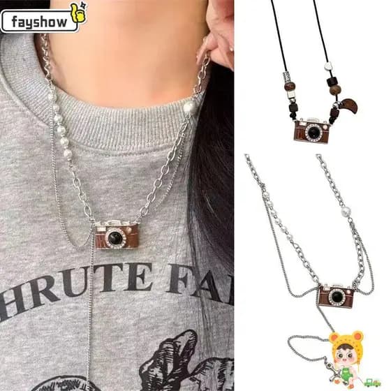 Colar Com Pingente De Câmera FAYSHOW , De Suéter Cáqui Retrô Marrom Corrente Longa Design Exclusivo