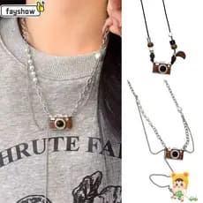 Colar Com Pingente De Câmera FAYSHOW , De Suéter Cáqui Retrô Marrom Corrente Longa Design Exclusivo