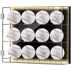 Colingmill Vitrine De Beisebol De 3 Camadas Para 12 Bolas Caixa De Sombra Acrílica Com Luz LED Montagem Na Parede Memora