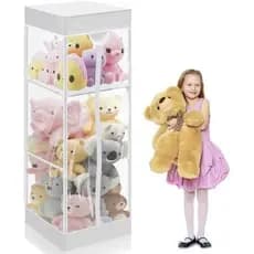Colingmill Organizador De Armazenamento De Animais De Pelúcia De 2 Camadas Com Zíper Grande Suporte De Brinquedo PVC À P