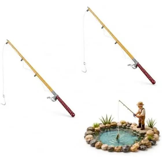 Zerodeko 2 Peças De Bastões De Pesca Em Miniatura Para Artesanato , Vara Casa De Bonecas , Mini Modelo De Decoração De