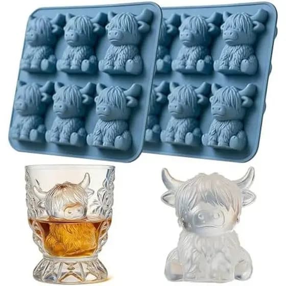 Mini Bandeja De Cubos De Gelo De Vaca Highland , Molde De Cubo Silicone De Gado Fofo 3D Para Coquetéis De Uísque , Cerve