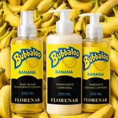 1 Kit Body Splash Bubbaloo Banana com gliter 200Ml + 1 Hidratante Corporal Banana 200ML + 1 Sabonete Líquido 200Ml Quant