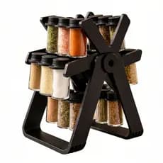 Porta Condimentos Giratório com Tampa Duas Aberturas 18 Potes 85ml Organizador de Temperos