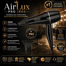 Secador de Cabelo Profissional 1800W 127V AirLux Pro 1800 Potente Secagem Rápida 2 Temperaturas Cabo Ergonômico Preto