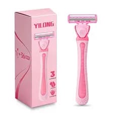 Lâminas de Barbear para Mulheres, Conjunto de Lâminas de Segurança Manuais com 3 Lâminas, 1 Cabo + 36 Cartuchos de Subst