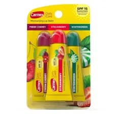 Conjunto de Bálsamos Labiais Hidratantes Carmex Daily Care, com ingredientes de proteção solar, disponível em três sabor