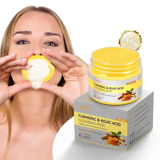 Pads de Limpeza com Ácido Kójico e Cúrcuma, 50 Unidades, para Limpeza e Esfoliação Facial