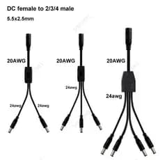20awg 5A 1 DC Fêmea Para 2/3/4 Vias Macho Fonte De Alimentação Conector Divisor Cabo plug 5.5x2.5mm Adaptador De Câmera