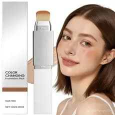 Base Facial XINCHEN, Base em Bastão que Muda de Cor, Base 2 em 1 com Pincel Integrado, Acabamento Natural Leve com Brilh