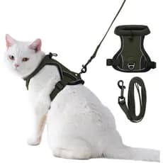 Conjunto de Coleira e Guia Dotoner à Prova de Fuga, Colete Macio Ajustável para Passeios, Coleira Refletiva para Gatinho