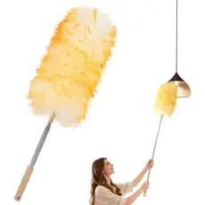 Espanador de Penas Extensível de 130cm, Espanador de Lã de Cordeiro com Cabo Longo para Tetos Altos, Limpeza de Casa, Es
