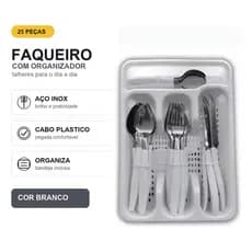 Faqueiro 25 Peças Aço Inox Jogo de Talheres Completo Cozinha Mesa Posta Resistente 123Útil