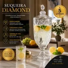 Suqueira Vidro Resistente 5 Litros Diamond Com Torneira Transparente Para Suco Água