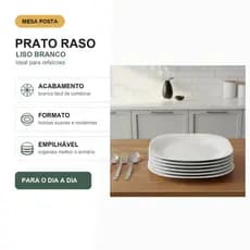 Jogo 6 Pratos Rasos Opaline Branco 25.5 cm Vidro Resistente Quadrado Mesa Posta