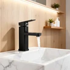 Torneira de Banheiro Quadrada Preta Fosca, Monocomando Misturador, Material ABS Resistente, Anti-espirros