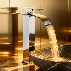 Torneira Gourmet de Banheiro Alto Relevo, Bico em Cascata, Monocomando, Cromado Anti-corrosão