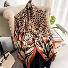 Lenço quadrado feminino de imitação de seda com estampa de leopardo 110x110cm, lenço de cabeça de moda muçulmana MAYJ