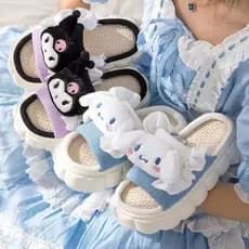 Envio em até 48 horas] Chinelos de linho de verão para homens e mulheres com padrão de animais em desenho animado, calça