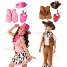 Novo traje de cowboy ocidental, adequado para meninos e meninas de 1 a 9 anos, inclui colete com franjas, lenço e chapéu