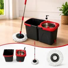 Mop Giratório 360 Balde Duplo Centrífuga Aço Inox Limpeza Casa Esfregão Piso Lavável Multiuso
