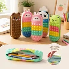 Estojo Escolar Infantil Animais Colorido Com Zíper Grande Organizador Material Escolar Resistente