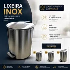 Lixeira Inox 5 Litros Com Pedal Aço Inoxidável Banheiro Cozinha Slim Moderna Resistente Premium