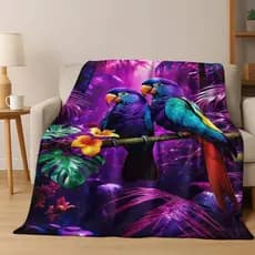 Colorful Flannel Blanket for Tropical Parrot, Natural Birds, Art, Soft and Cozy Home, Bedroom, Ca VBSA