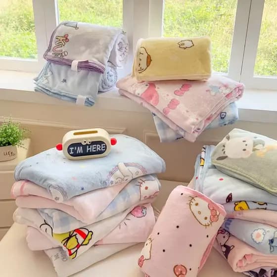 Cobertor macio de veludo da Sanrio, adequado para a pele, cobertor infantil com desenhos animados para todas as estações