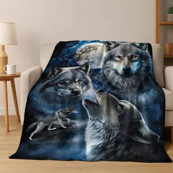 Norse Mythology Fenrir Wolf Beast Cartoon Flannel Blanket, Soft and Cozy for Home Bedroom KGQY