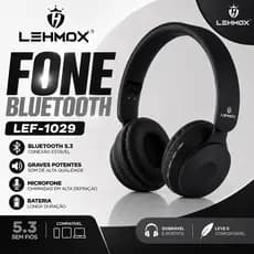 Fone Bluetooth Sem Fio LEHMOX LEF-1029 Bluetooth 5.3 Graves Potentes Dobrável Com Microfone