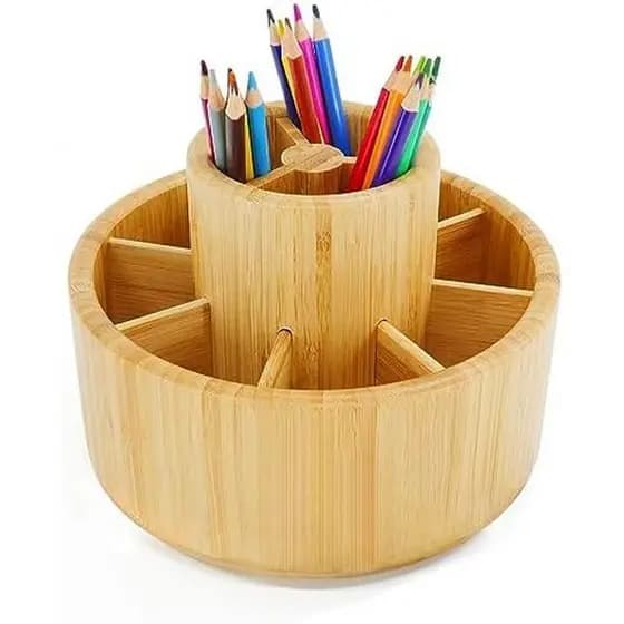 Organizador De Mesa Giratório De Bambu Utoplike , Porta-Lápis , Caddy De Armazenamento Para Caneta , Colorido , Giz De C