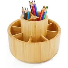 Organizador De Mesa Giratório De Bambu Utoplike , Porta-Lápis , Caddy De Armazenamento Para Caneta , Colorido , Giz De C