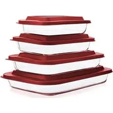 Conjunto De Assadeira De Vidro Profundo De 8 Peças Com Tampas De Plástico , Assadeiras Retangular , Para Lasanha , Sobra