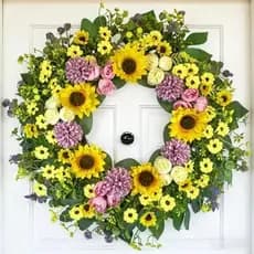 Guirlanda De Girassol De 24 Polegadas Para Porta Da Frente-Decoração Primavera Verão Com Hortênsia Artificial & amp ; Ve