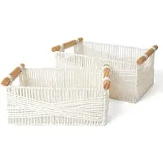 Cestas De Armazenamento De Vime LA JOLIE MUSE Para Organização , Cesta De Corda De Papel Reciclável Com Alças De Madeira